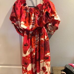 Off the shoulder, NWT, never worn white, pink and orange floral dress